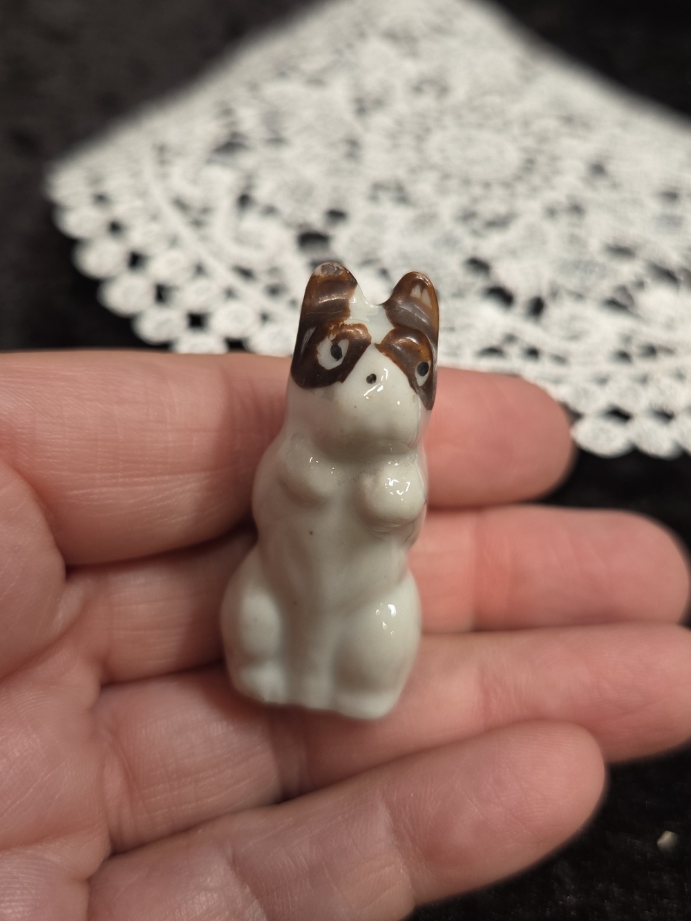 Vtg Porcelain Rat Boston Terrier Chihuahua Dog Figurine White Brown Japan 1 3/4”